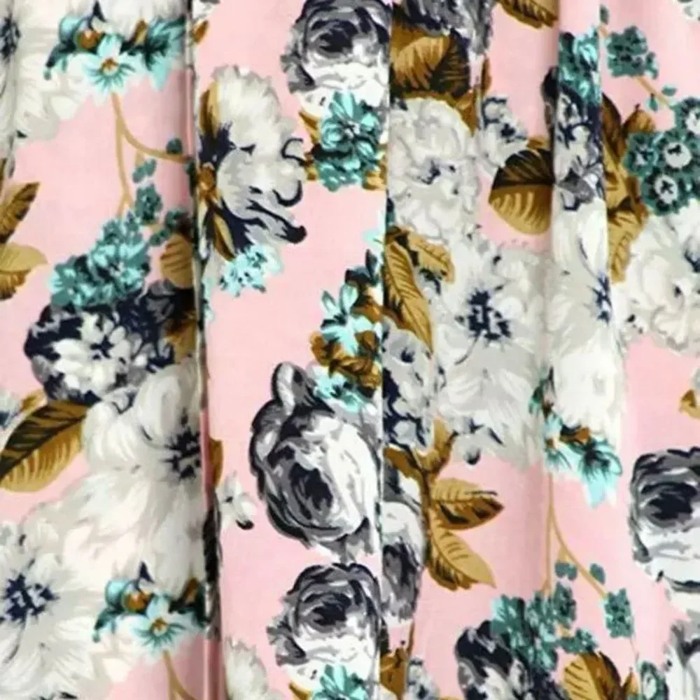 Floral Pink Asymmetric Hi-Lo Relaxed V-Neck Maxi